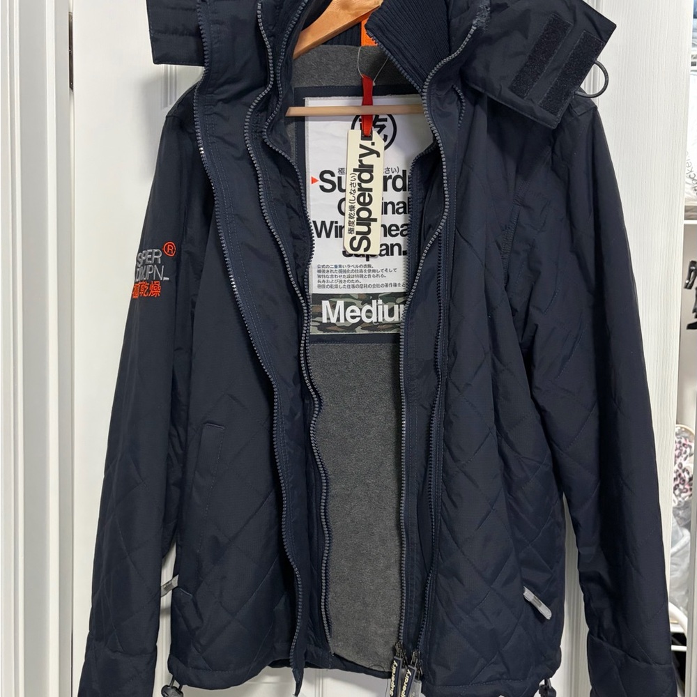 BNWT SUPERDRY ORIGINAL WINDCHEATER JAPAN JACKET QUILTED HOODED NAVY BLUE MED (M) - Picture 7 of 16